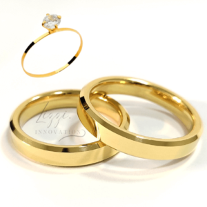 Par Aliança Casamento Chanfrada 4mm Com 6 Camadas Ouro 18k em Tungstênio