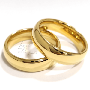 Par Aliança Casamento Boleada Tradicional 6mm Com 6 Camadas Ouro 18k em Tungstênio