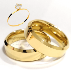 Par Aliança Casamento Chanfrada 6mm Com 6 Camadas Ouro 18k em Tungstênio