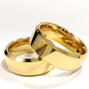 Par Aliança Casamento Chanfrada 8mm Com 6 Camadas Ouro 18k em Tungstênio