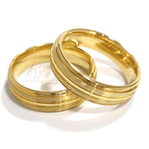 Par Aliança Casamento Boleada Friso 6mm Com 6 Camadas Ouro 18k em Tungstênio