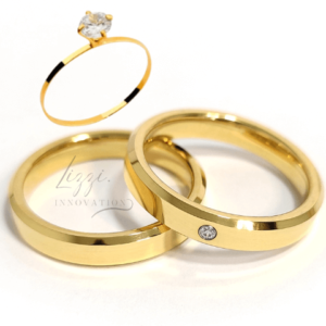 Par Aliança Casamento Chanfrada Zircônia 4mm Com 6 Camadas Ouro 18k em Tungstênio