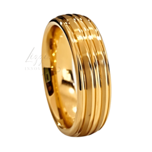 Unidade Aliança Casamento Boleada Friso 6mm Com 6 Camadas Ouro 18k em Tungstênio