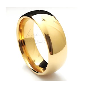 Unidade Aliança Casamento Boleada Tradicional 8mm Com 6 Camadas Ouro 18k em Tungstênio