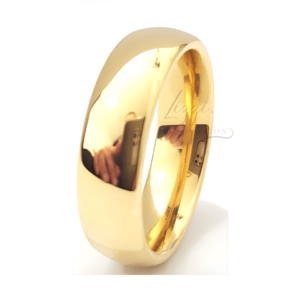 Unidade Aliança Casamento Boleada Tradicional 6mm Com 6 Camadas Ouro 18k em Tungstênio