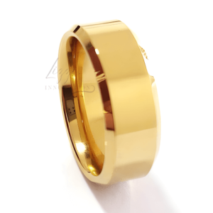 Unidade Aliança Casamento Chanfrada 8mm Com 6 Camadas Ouro 18k em Tungstênio