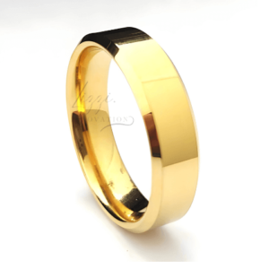 Unidade Aliança Casamento Chanfrada 6mm Com 6 Camadas Ouro 18k em Tungstênio