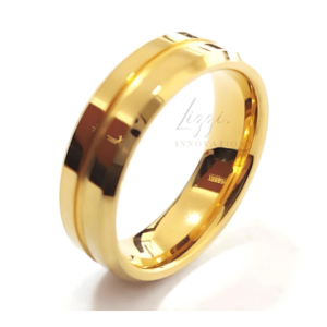 Unidade Aliança Casamento Chanfrada Friso 6mm Com 6 Camadas Ouro 18k em Tungstênio
