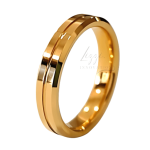 Unidade Aliança Casamento Chanfrada Friso 4mm Com 6 Camadas Ouro 18k em Tungstênio