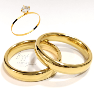Par Aliança Casamento Boleada Tradicional 4mm Com 6 Camadas Ouro 18k em Tungstênio